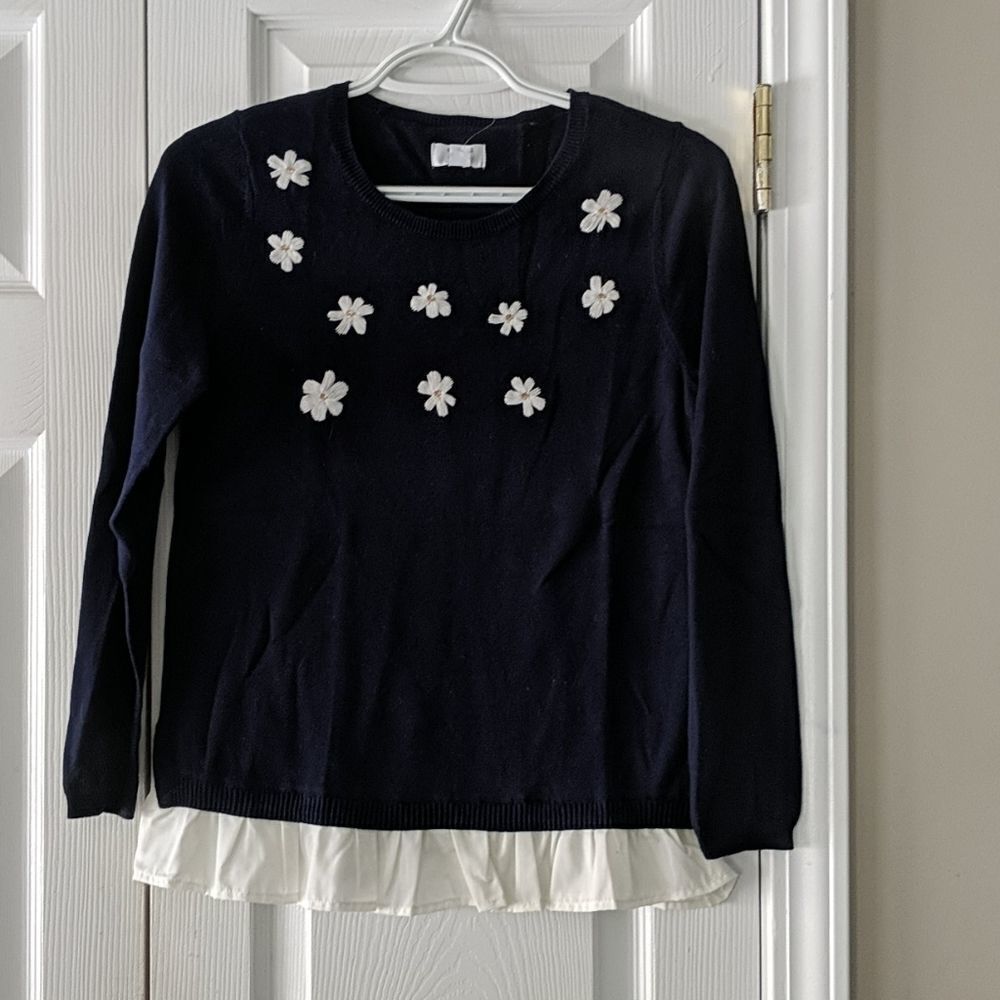 Crown & Ivy Kids navy white sweater Sz L NWT
